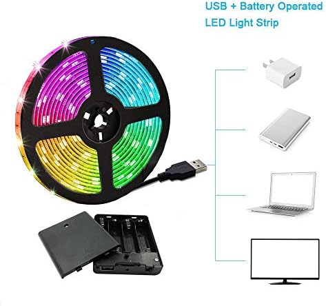 אורות רצועת LED של Entiqi מופעלים על סוללות, 6.5ft/2M RGB LED LED STID SMD5050 60 LED חבל אורות צבע החלפת