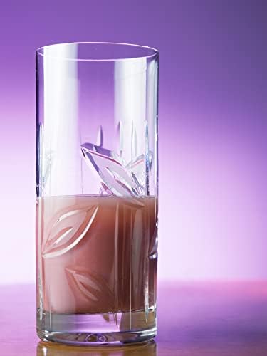כוס כדורגל גבוהה - סט זכוכית של 6 כוסות כוסות כוסות Hiball חתוך ביד חתוך עיצוב עלים חלבית גבישים שותים