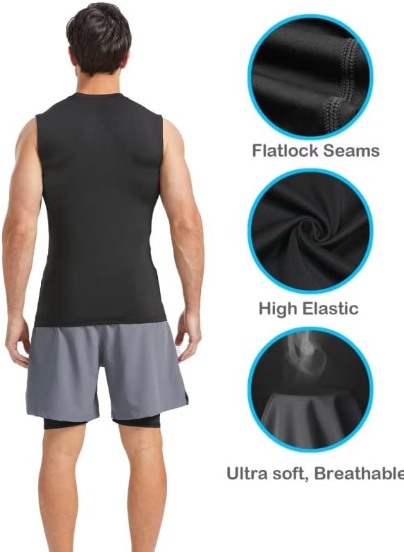 הופלין 6 חבילה דחיסת חולצות וגופיות לגברים ספורט קצר שרוול / שרוולים אפוד חולצה גופיות עבור ספורט