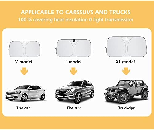 צל רכב קדמי קדמי-ניידים מתקפלים קיפול חזק UV וחוסם שמש עמיד בפני חום- שומר על מכונית קרירה,