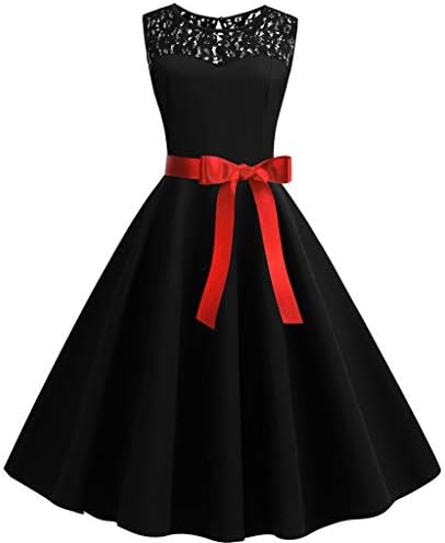 המפלגה שחור שמלת נשים רטרו לנשף שרוולים שמלת 1950 אחוי תחרה מוצק נדנדה בתוספת גודל קוקטייל שמלות לנשים