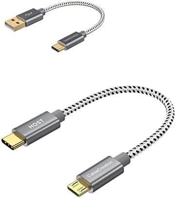 חבילה של כבלים - 2 פריטים כבל USB C 6 אינץ 'קצר + מיקרו USB קצר לכבל USB C 0.65 רגל