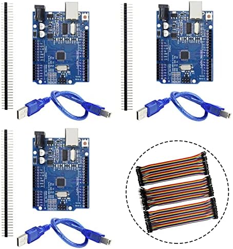 Keeyees 3 הגדר לוח פיתוח מיקרו -בקר עבור Arduino IDE עם כבל USB וכותרת סיכה של 2.54 ממ ישר + 3 יחידות 40 חוטי