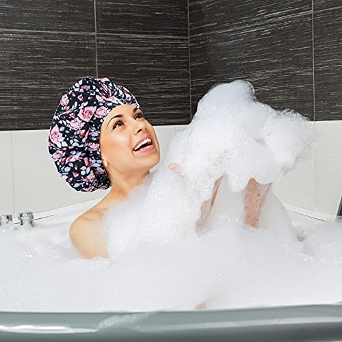 כובע מקלחת יוקרה לנשים, כובעי מקלחת לשימוש חוזר למים שכבות כפולות מיקרופייבר טרי מרופד בתפקוד שיער יבש, גדול במיוחד