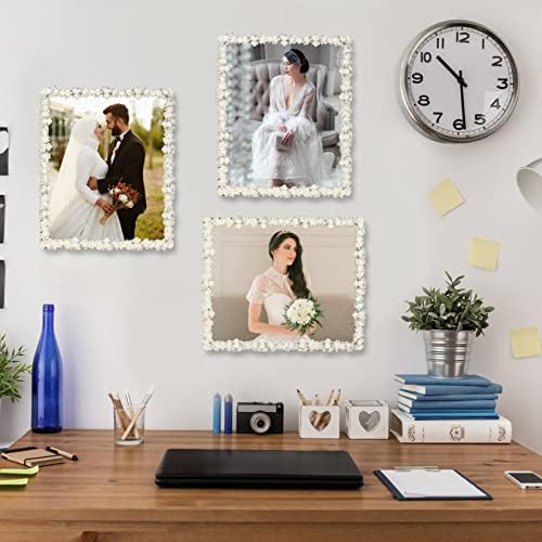 מסגרת תמונה 8x10 עם פנינה לחתונה, מסגרות צילום מצופות כסף עם מסגרות זכוכית בהגדרה גבוהה עם אבני חן, מסגרת