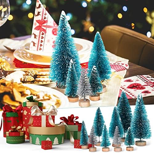 Pretyzoom 28 יחידות עצי חג המולד מיניאטוריים עם בסיס עץ מיני מלאכותי סיסל דגם עצים קישוט קישוט קישוט שולחני