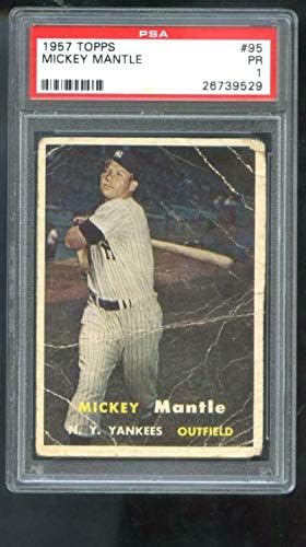 1957 Topps 95 Mickey Mantle New York Yankees PSA 1 כרטיס בייסבול מדורג MLB - כרטיסי בייסבול מטלטלים