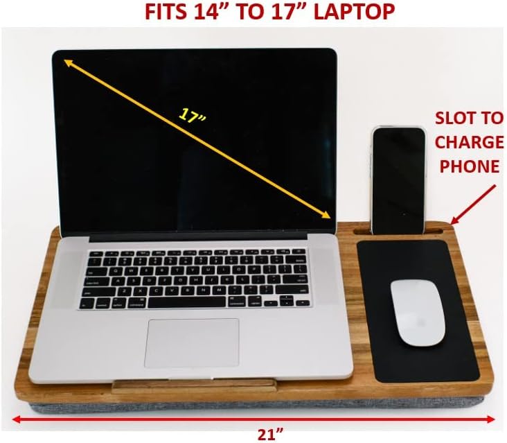 שולחן הברכיים למחשב נייד - שולחן הברכיים של מחשב נייד עץ פרמיום עץ עם כרית ומתאים למחשבים ניידים של