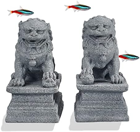 דגי חיים אסיה פו פו כלבים פסלי מיני זוג אפוטרופוס האריה צלמית אבן חול חיות מחמד דגי טנק אקווריום