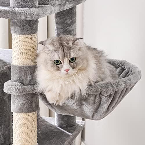 עץ חתול בווישומי לחתולים מקורה מגדל חתולים גדול בית דירות חתול רב-מפלסי עם פוסט שריטות סיסל, מוטות