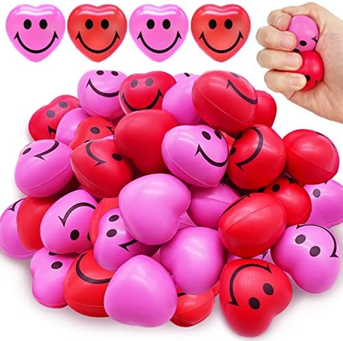 30 יח 'כדורי לחץ לב, מיני חיוך 1.5 אינץ' פנים סחוט מתח הקלה על כדור לחץ בצורת לב לצעצועים ולנטיין, מתנות,