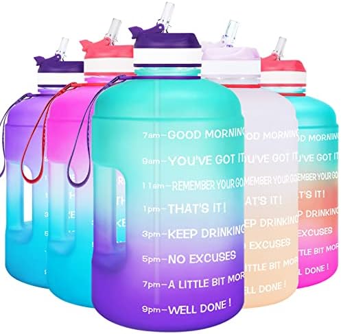 Buildlife Balking Battle Water עם קש - כד מים לגלון - 128oz בקבוקי מים גדולים עם זמנים לשתות יותר מדי יום - BPA