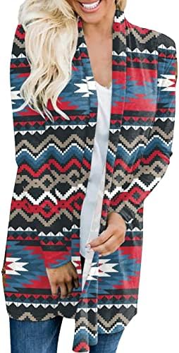 קרדיגן קל משקל לנשים אצטק הדפס קדמי פתוח עם הלבשה חיצונית עטופה חולצה מזדמנים שרוול ארוך כיסוי סוודרים