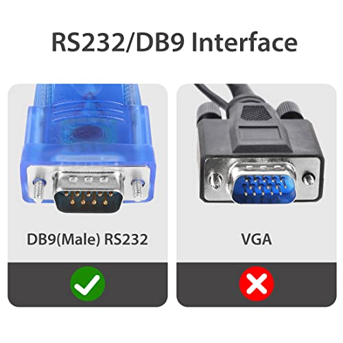 Yacsejao USB למתאם סדרתי DB9 זכר RS-232 ל- USB 2.0 כבל ממיר עבור Windows 10 8 7 Vista XP Mac OS, 1.2M