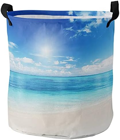 פחי אחסון מכבסה של כביסה עם ידיות, טהור אוקיינוס ​​קיץ קיץ חוף ענני שמיים כחולים אטומים למים מתקפלים