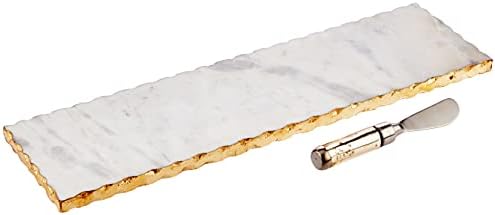 טריבט שיש של פאי בוץ, 1 1/4 x 8 1/2 דיא, זהב & 40700003 סט מארח שיש וקצה זהב מגש מגש, גודל אחד, לבן