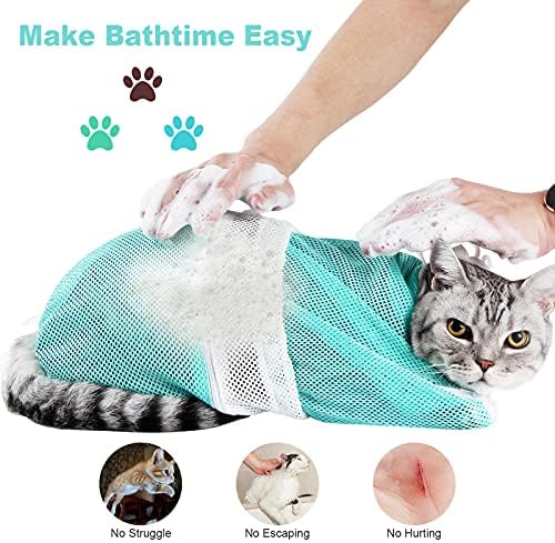 חתול תיק לרחצה 8 יחידות סט עם חתול מקלחת נטו תיק מתכוונן לחיות מחמד טיפוח מברשת גוזז ציפורניים