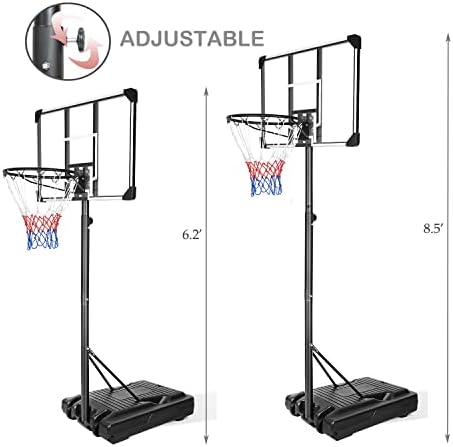 נייד כדורסל חישוק מערכת מתכוונן גובה כדורסל מטרות 6.2-8.5 רגל, 36 אינץ רקע עם גלגלים עבור נוער שחור