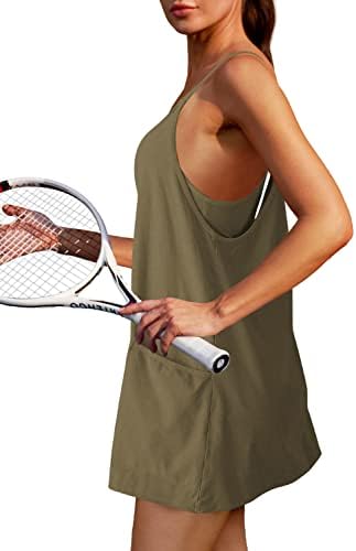 נשים טניס שמלת אימון מיני שמלה עם מכנסיים קצרים שרוולים ספגטי רצועות גולף ספורט שמלות