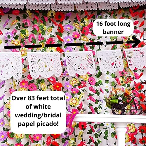 קישוטי חתונה מקסיקניים דגלי פיקאדו לבנים, 5 יחידות באנרים מקסיקניים מפוארים במיוחד באורך 83 רגל 400 א