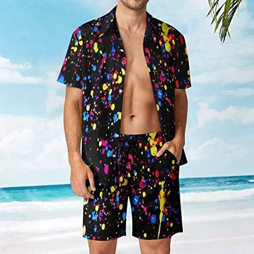 WeedKeycat כחול ניאון צבע תזוז חוף לגברים תלבושות 2 חלקים כפתור הוואי מטה חולצה קצרה שרוול ומכנסיים
