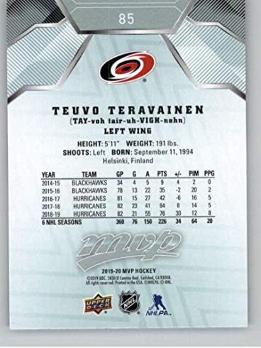 2019-20 סיפון עליון MVP 85 TEUVO TERAVAINEN CAROLINA HURRICANES NHL כרטיס מסחר בהוקי