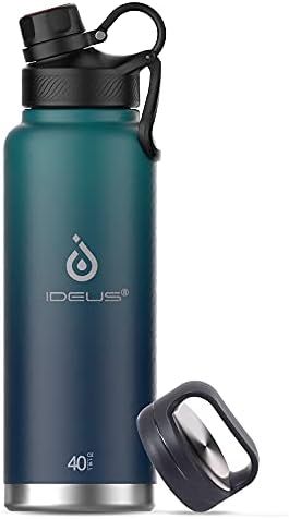 בקבוק מים מפלדת אל חלד מבודדת עם 2 מכסים אטומים לדליפה, בקבוק מים תרמי לטיולי אופניים, 40oz, ירוק