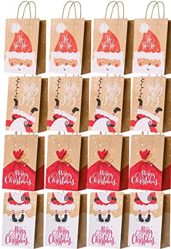 16 יחידות שקיות מתנה לחג המולד 4 עיצובים שקיות נייר לחג עם ידיות 13 *10.5*5 חג המולד נייר מגוון תיקי טוב