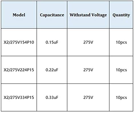 uxcell polypropylene בטיחות קבלים ערכת מגוון ערכת מטבל 275VAC x2 MKP 3 ערך - 0.15UF 0.22UF 0.33UF 30 PCS