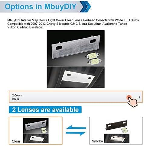 Mbuydiy הפנים מפת כיפת כיסוי אור קונסולת תקורה ברורה עם נורות LED לבנות תואמות לשנים 2007-2013 שברולט