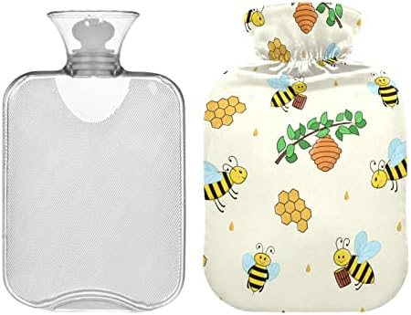 בקבוקי מים חמים עם כיסוי קריקטורה דבורים דבש מים חמים תיק עבור כאב הקלה, נשים מבוגרים, יד רגליים חם 2 ליטר