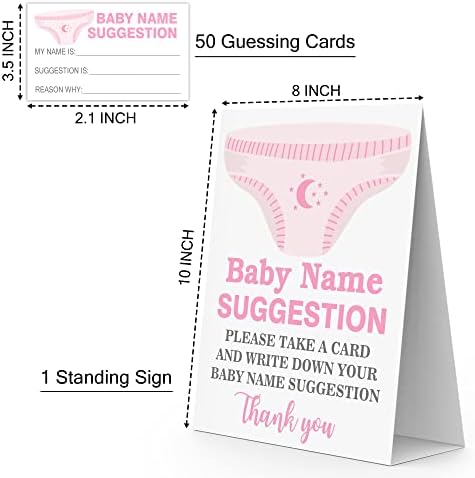 שם תינוק הצעה למקלחת תינוק, חיתול ורוד שם נושא הצעה כרטיסי משחקים, 1 סימן & מגבר; 50 ערכת כרטיסי