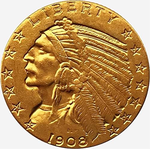 1908 מורגן הודי ראש חמישה דולרים מטבע, 5 ישן מטבע, במחזור מורגן דולרים, נהדר אמריקאי הנצחה מטבעות