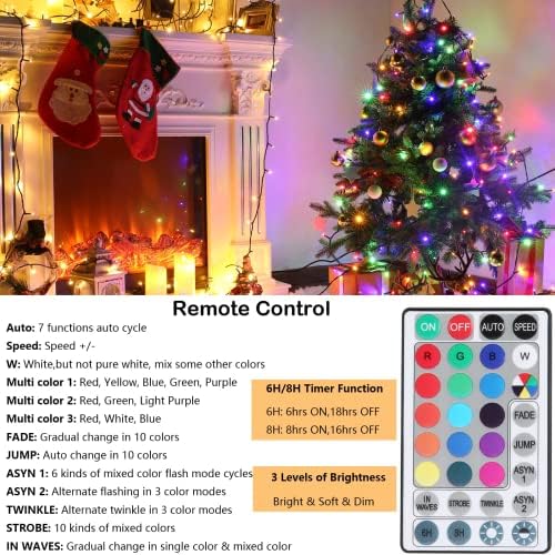 צבעי ג'ומר משתנים אורות חג מולד, 66ft 200 LED 19 צבעים RGB אורות חג מולד חיצוניים, אורות עץ נצנוץ