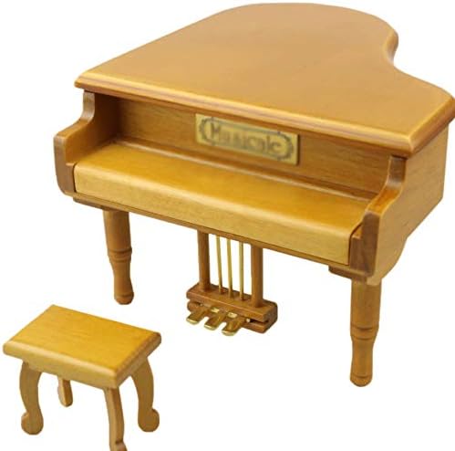 WPYYI קופסת מוסיקה בצורת פסנתר צהוב, מתנת יום הולדת יצירתית עם שרפרף קטן, תיבת מוזיקה לקישוט חובב