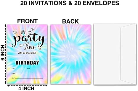 עניבת צבע הזמנות ליום הולדת, הזמנות למסיבת יום הולדת בסגנון מילוי עם מעטפות לבנות בנות, קישוטים ומסיבות יום הולדת