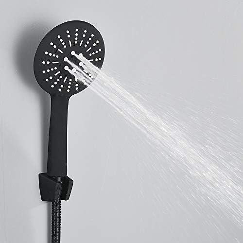 אמבטיה גשם שחור מקלחת מגופים סט קיר רכוב נחושת סט עם יד מקלחת ראש אמבטיה מיקסר תרמוסטטי שחור ברז