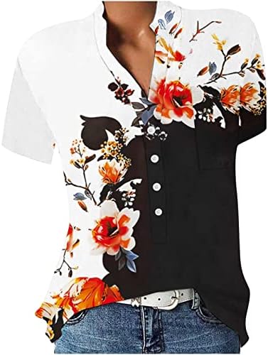 נשים קצר שרוול חולצות פרחוני הדפסת קיץ חולצות כפתור חולצות חולצה אלגנטית מזדמן אופנה טיז חולצות