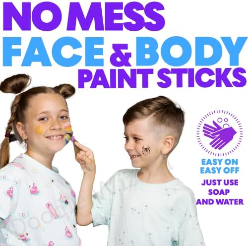 ערכת ציור פנים לילדים עם שבלונות - 12 מקלות צבע גדולים וניתנים לשטוף במים וניתנים לשטוף ו -21 שבלונות