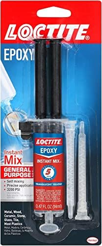 Loctite Epoxy תערובת מיידית של חמש דקות, שני מזרקי גרם של 0.47 נוזלים