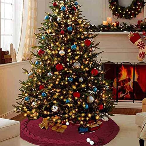 48 אינץ 'חצאית עץ חג המולד אדום עמוק, חצאית עץ חג המולד סרוג יוקרה עבה, שכבות קישוט חצאית עץ חג