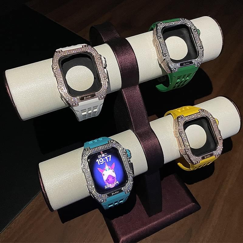 ערכת שינוי שעון שמאל עבור Apple Watch 8 7 75 ממ מארז טיטניום+רצועת ויטון, מארז יוקרה וערכת שינוי פס