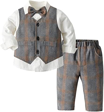 Seiur Baby Boy בגדים רשמיים ג'נטלמן חליפות טוקסידו משובצות תלבושת רשמית חולצת שרוול ארוך סט סט סט