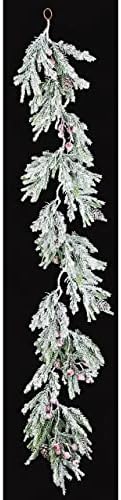 Silksareforever 6 'אורן נורפולק שלג, ברי ופינקונה גרלנד מלאכותית -לבן/ירוק