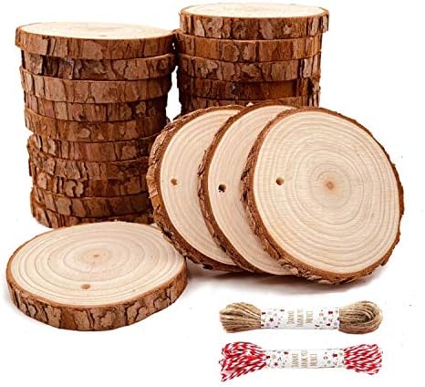 לא גמור טבעי עץ פרוסות 25 יחידות 3.1 - 3.5 אינץ עץ רכבת חתיכות קרפט עץ ערכת מראש עם חור עץ עיגולים נהדר עבור