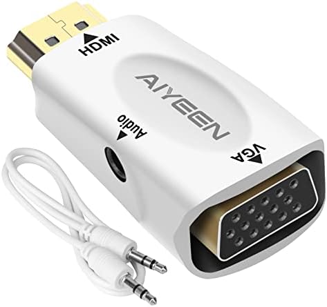 AIYEEN HDMI למתאם VGA, 1080p HDMI זכר ל- VGA מתאם נקבה עם כבל שקע אודיו 3.5 ממ תואם לצג, מחשב נייד,
