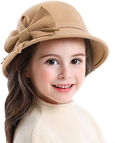ילדי בנות חורף חם צמר דלי כובעי מגבעות לבד עם קשת