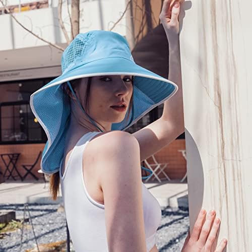 כובע שמש נשים הגנת UV כובע דיג כובע הליכה אטום למים כובע גינון רחב שוליים עם דש צוואר
