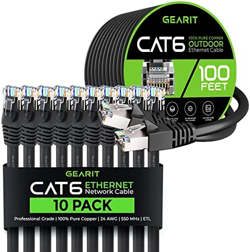 GEARIT 10 PACK 7FT CAT6 כבל Ethernet וכבל Cat6 100ft