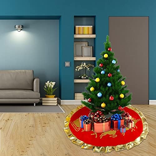 חצאית עץ חג המולד האדומה עם קצה פרע זהב ראש השנה עיצוב חג המולד PF1